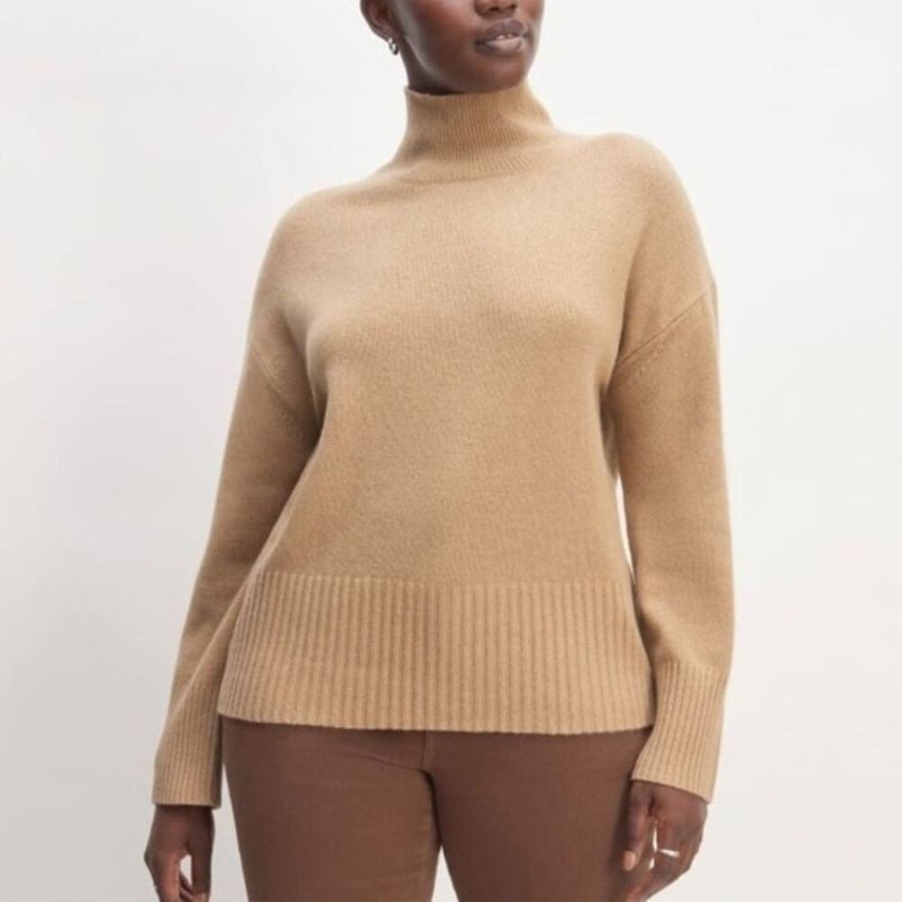 Everlane The Cashmere Oversized Turtleneck Sweater Womens XXS Light Camel Ribbed